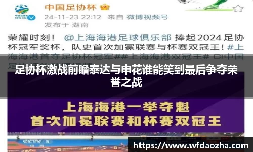 足协杯激战前瞻泰达与申花谁能笑到最后争夺荣誉之战